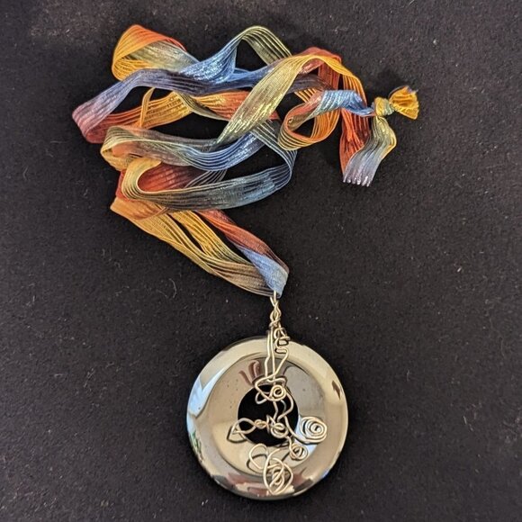 Hematite Stone Blood Stone Necklace Handmade Wire Gage Cord Pendant Rainbow - Picture 2 of 7